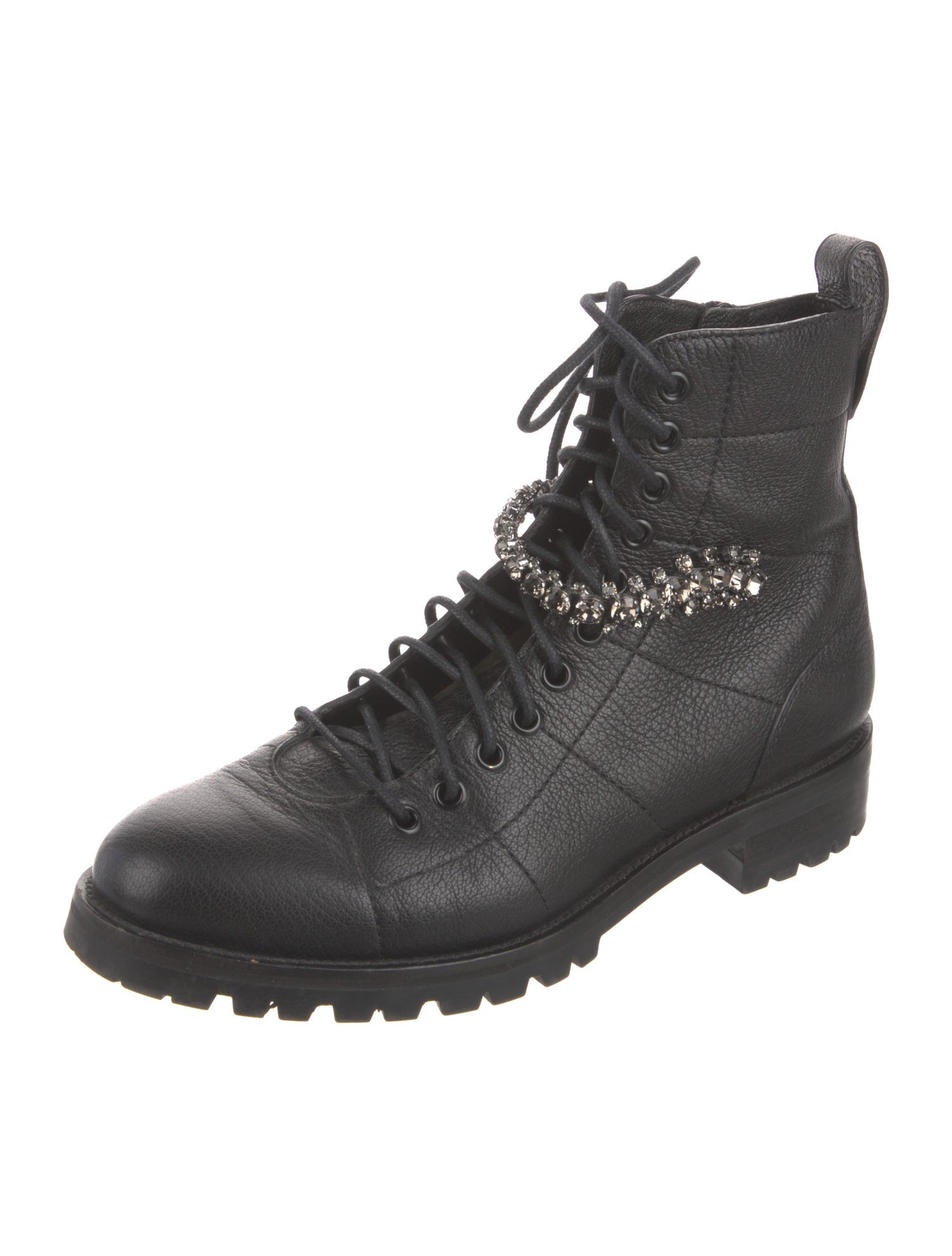 Jimmy Choo Leather Crystal Embellishments Combat Boots