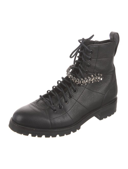 Jimmy Choo Leather Crystal Embellishments Combat Boots