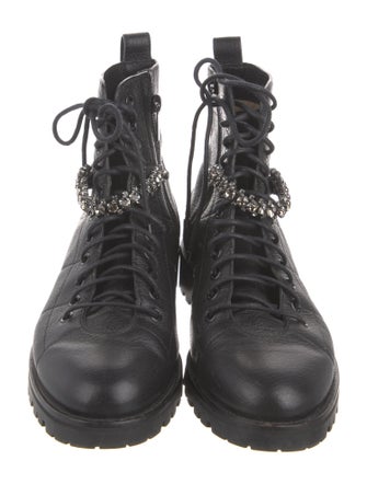 Jimmy Choo Leather Crystal Embellishments Combat Boots
