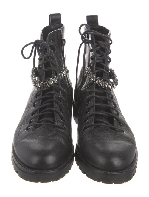 Jimmy Choo Leather Crystal Embellishments Combat Boots