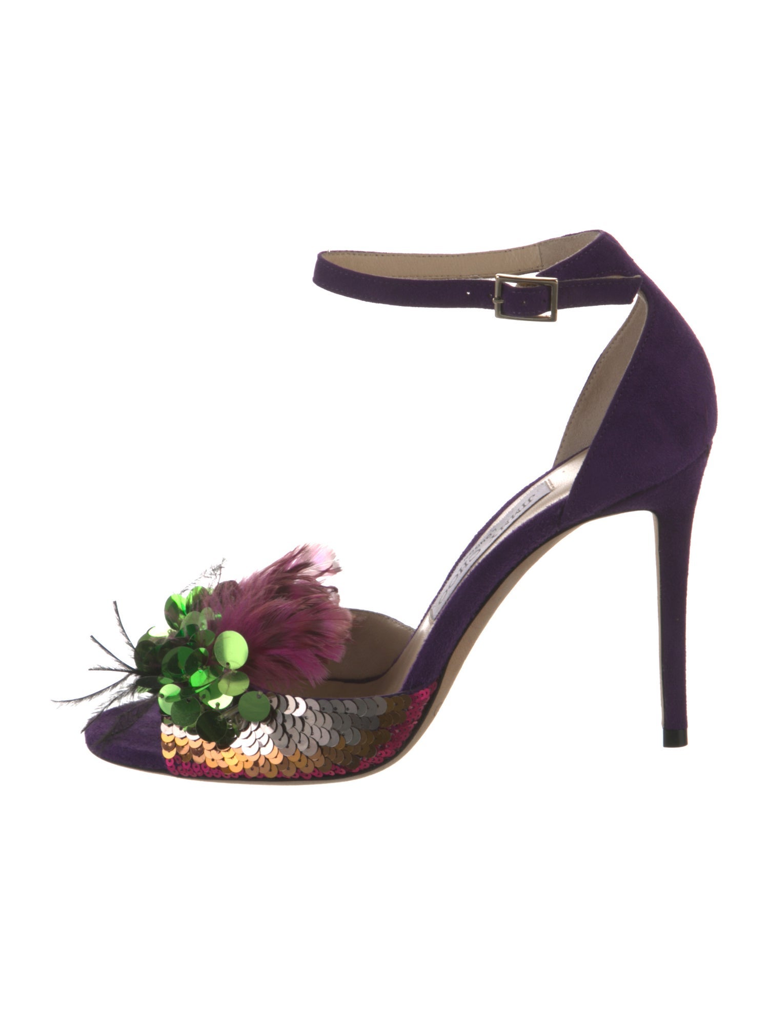 Jimmy Choo Suede Feather Trim Sandals