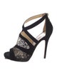 Jimmy Choo Suede Lace Pattern T-Strap Pumps