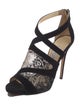 Jimmy Choo Suede Lace Pattern T-Strap Pumps