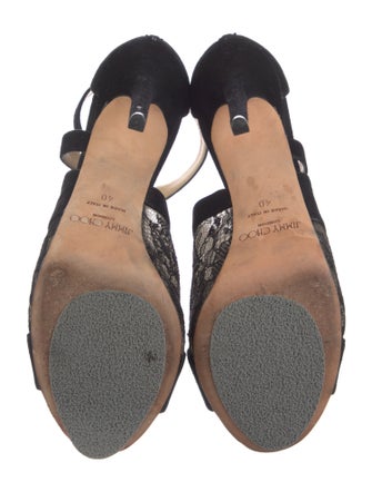 Jimmy Choo Suede Lace Pattern T-Strap Pumps