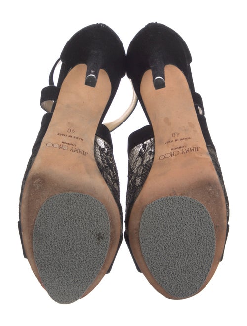 Jimmy Choo Suede Lace Pattern T-Strap Pumps