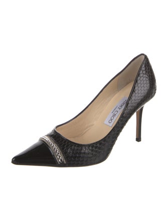 Jimmy Choo Snakeskin Chain-Link Accents Pumps