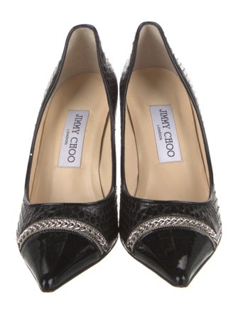 Jimmy Choo Snakeskin Chain-Link Accents Pumps
