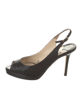 Jimmy Choo Glitter Leather Trim Embellishment Slingback Pumps