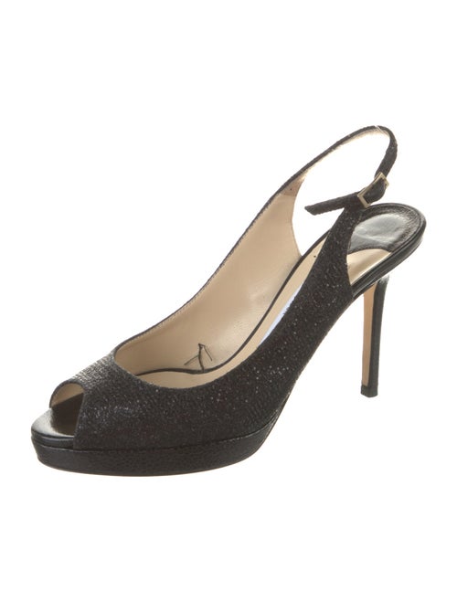 Jimmy Choo Glitter Leather Trim Embellishment Slingback Pumps