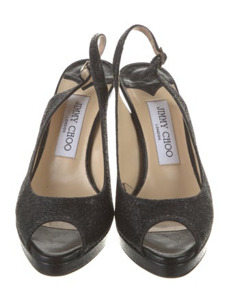 Jimmy Choo Glitter Leather Trim Embellishment Slingback Pumps
