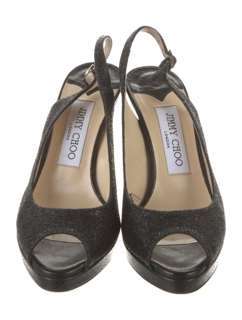 Jimmy Choo Glitter Leather Trim Embellishment Slingback Pumps