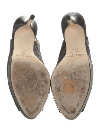 Jimmy Choo Glitter Leather Trim Embellishment Slingback Pumps