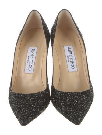 Jimmy Choo Glitter Leather Trim Embellishment Pumps