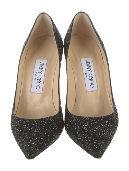 Jimmy Choo Glitter Leather Trim Embellishment Pumps