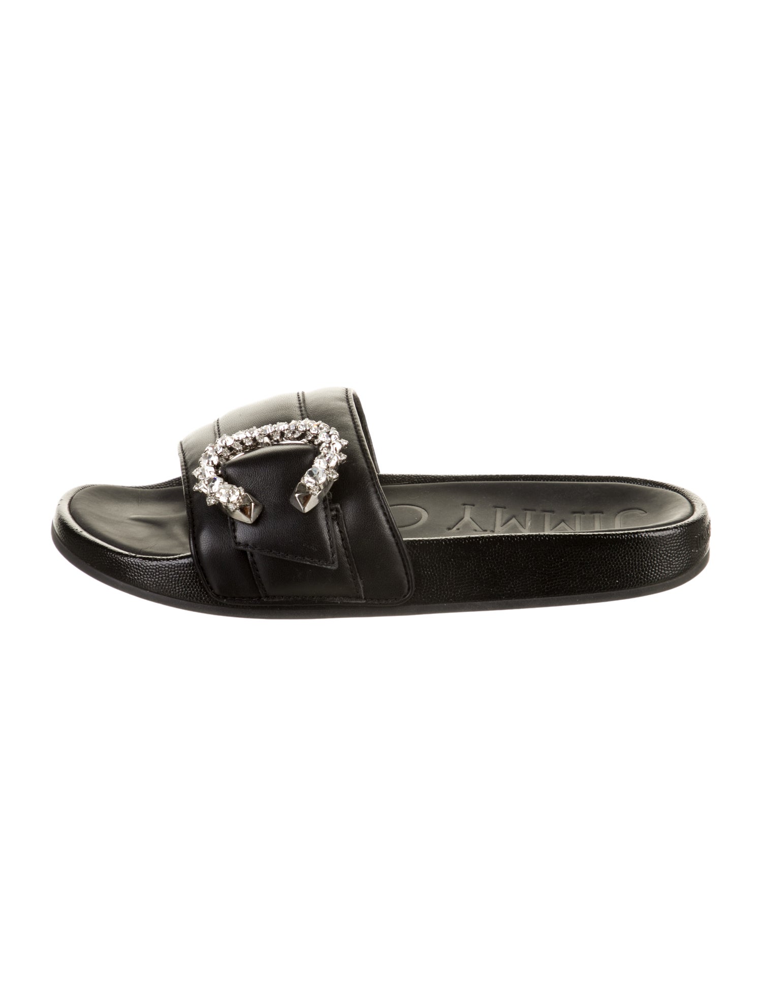 Jimmy Choo Leather Crystal Embellishments Slides