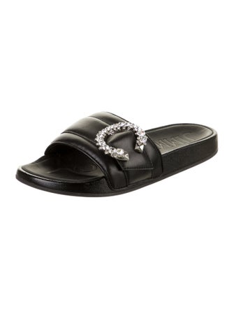Jimmy Choo Leather Crystal Embellishments Slides