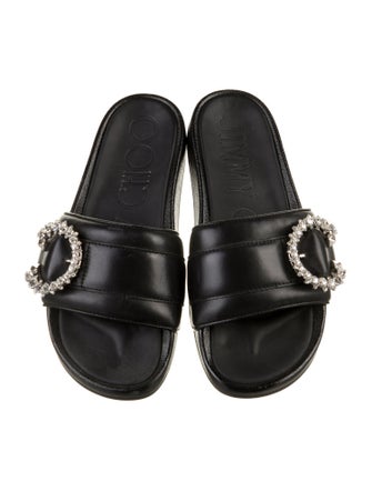 Jimmy Choo Leather Crystal Embellishments Slides