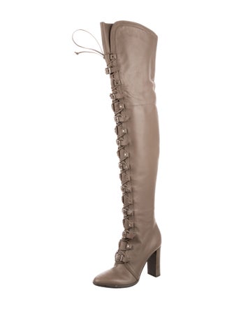 Jimmy Choo Leather Studded Accents Lace-Up Boots
