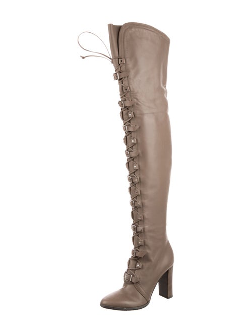 Jimmy Choo Leather Studded Accents Lace-Up Boots