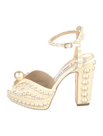 Jimmy Choo Faux Pearl Accents Satin Sandals