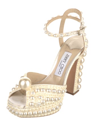 Jimmy Choo Faux Pearl Accents Satin Sandals