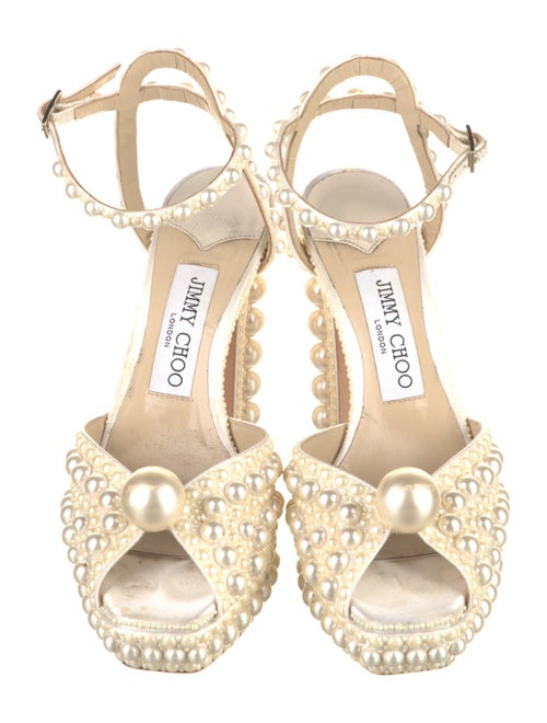 Jimmy Choo Faux Pearl Accents Satin Sandals