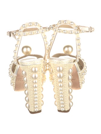 Jimmy Choo Faux Pearl Accents Satin Sandals