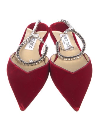 Jimmy Choo Velvet Crystal Embellishments Slingback Flats