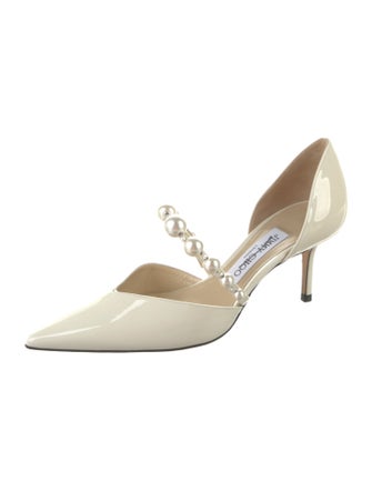Jimmy Choo Faux Pearl Accents Patent Leather D'Orsay Pumps