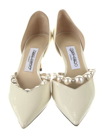 Jimmy Choo Faux Pearl Accents Patent Leather D'Orsay Pumps