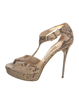 Jimmy Choo Snakeskin Animal Print T-Strap Pumps