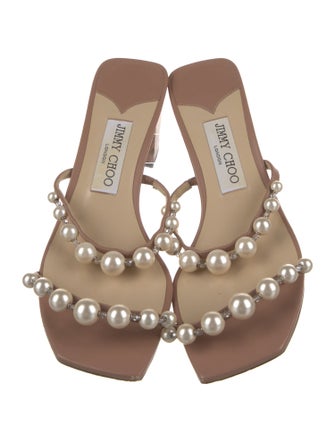 Jimmy Choo Faux Pearl Accents Leather Slides