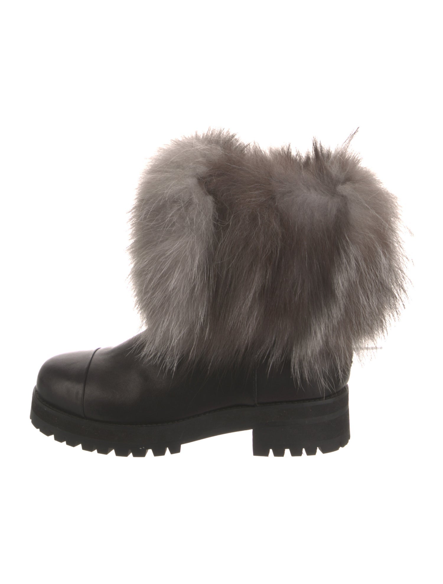 Jimmy Choo Leather Fur Trim Lace-Up Boots