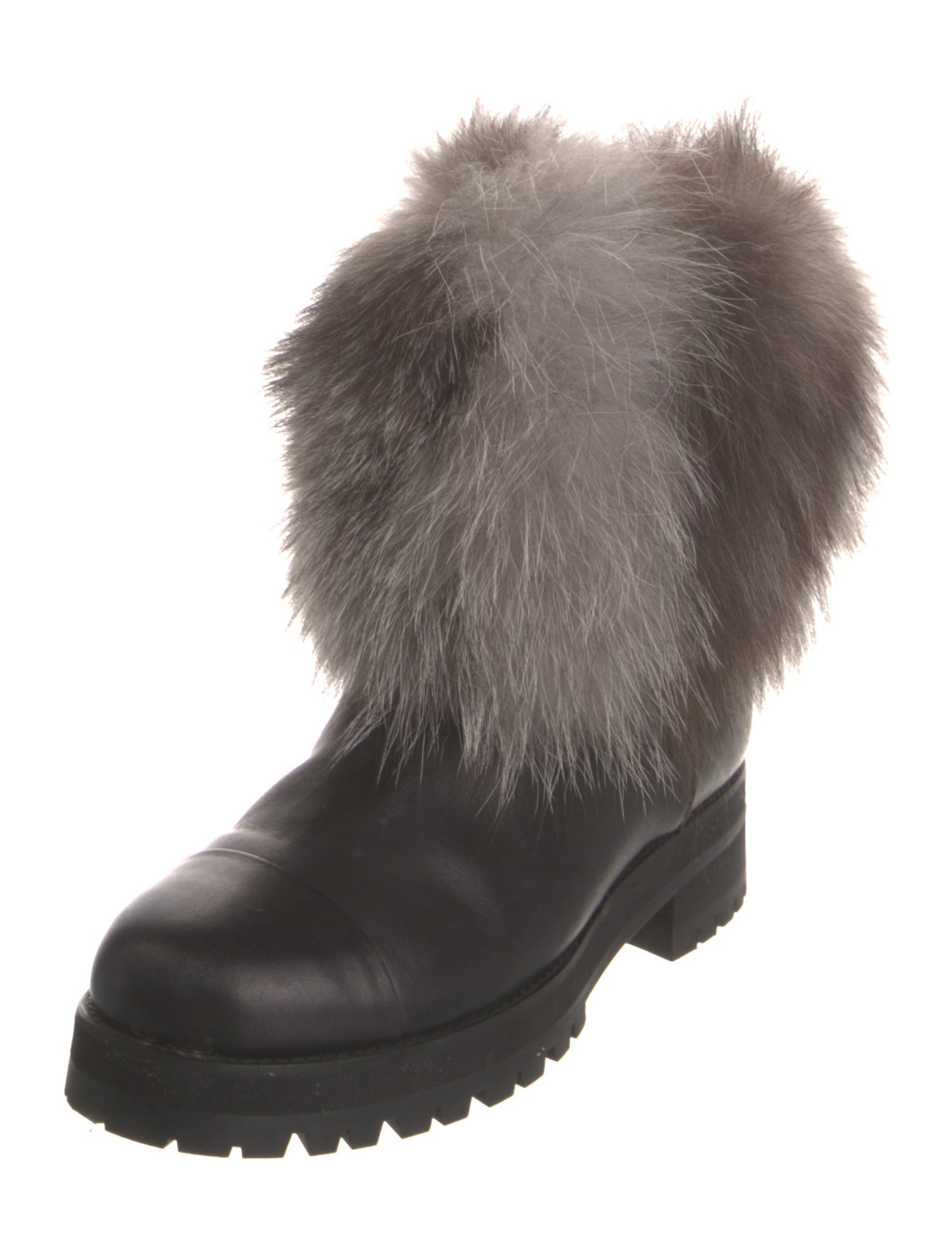 Jimmy Choo Leather Fur Trim Lace-Up Boots