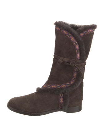 Jimmy Choo Suede Fur Trim Combat Boots