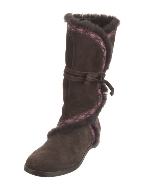 Jimmy Choo Suede Fur Trim Combat Boots