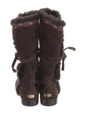 Jimmy Choo Suede Fur Trim Combat Boots