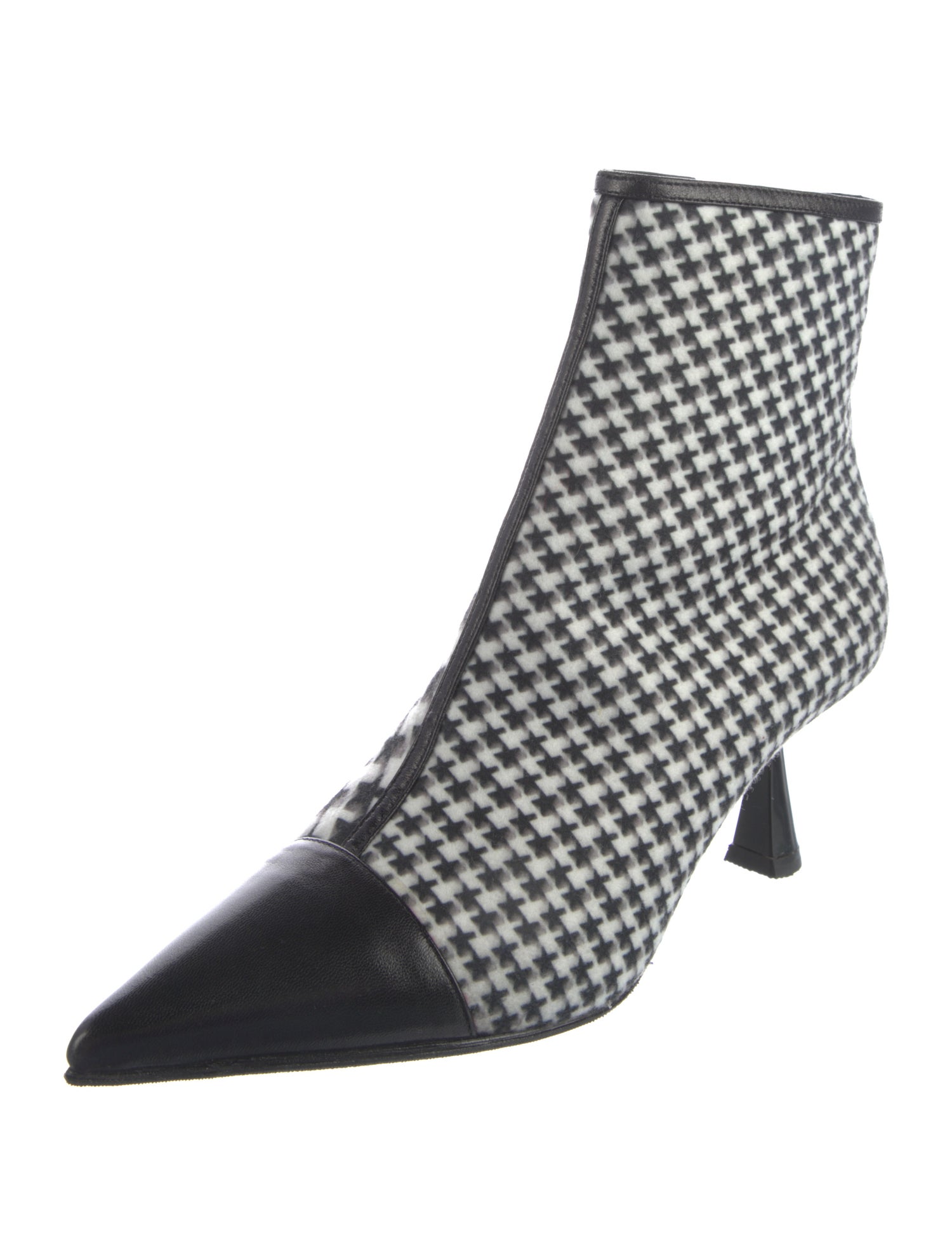 Jimmy Choo Houndstooth Print Leather Trim Embellishment Boots