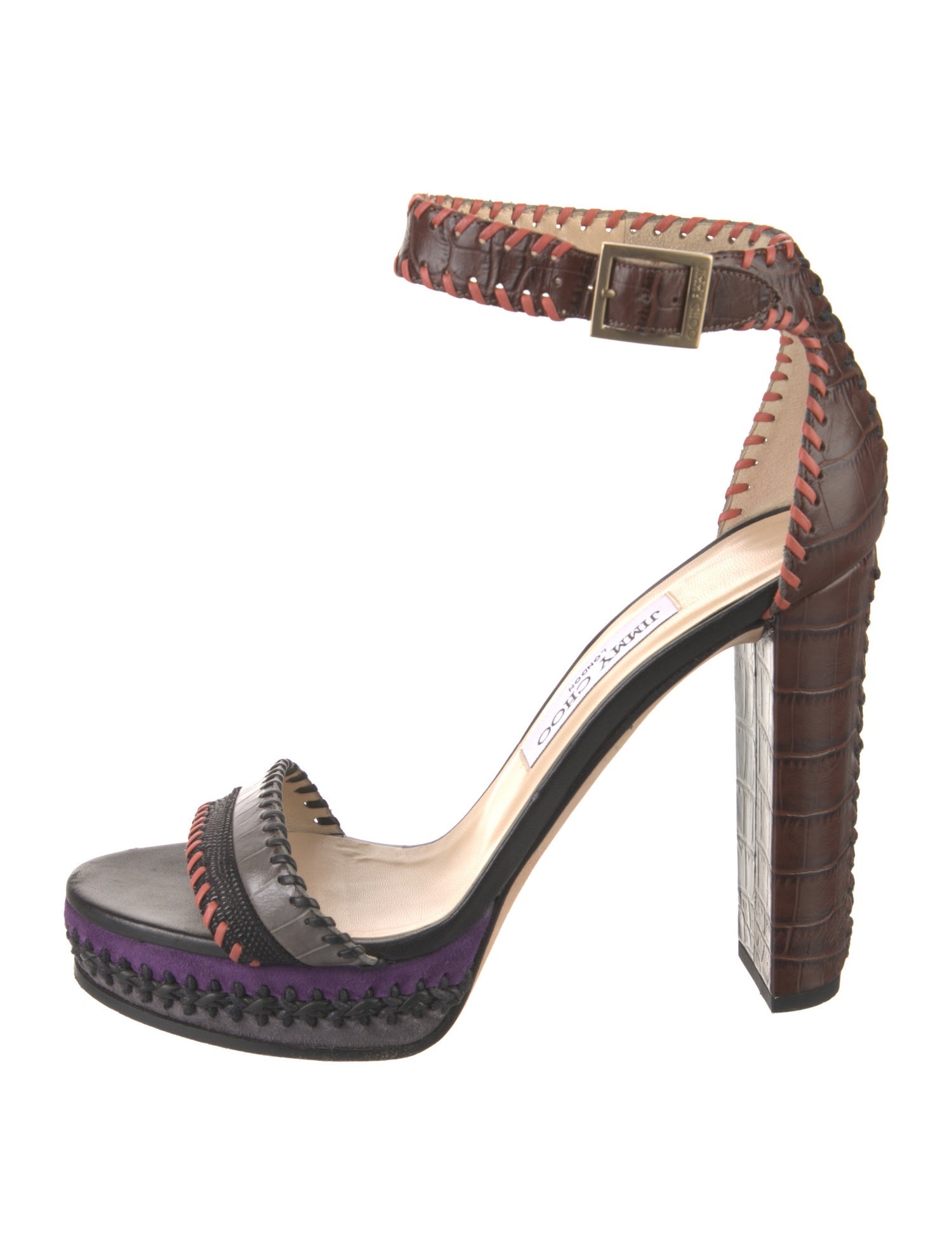 Jimmy Choo Embossed Leather Whipstitch Trim Pumps