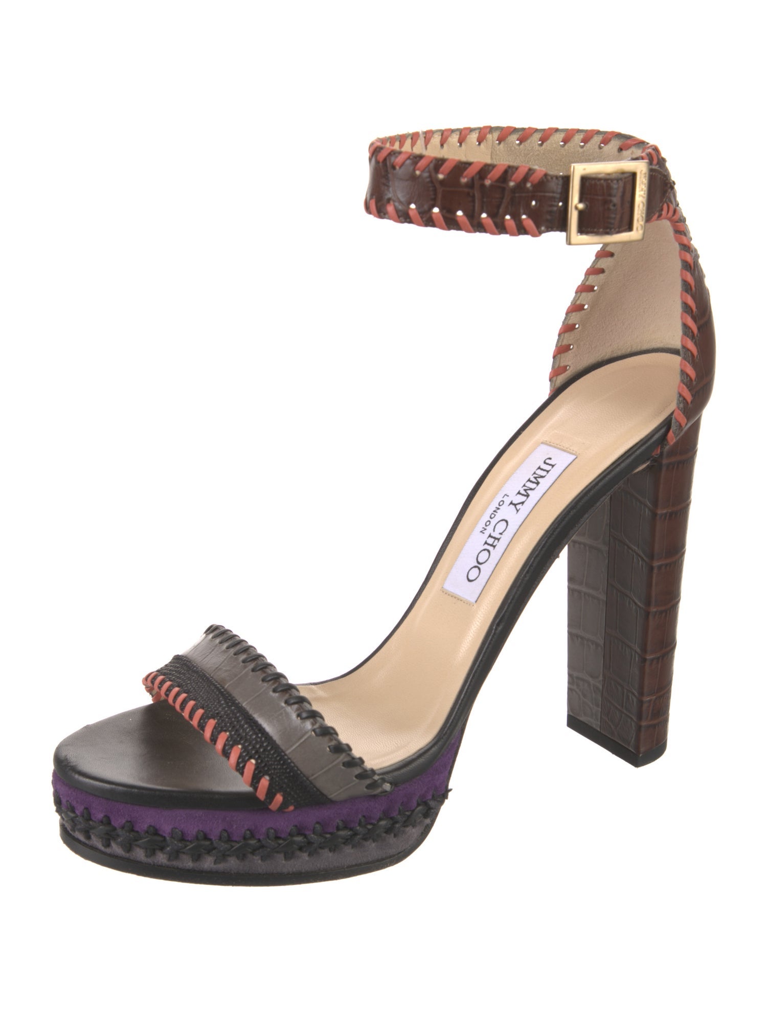 Jimmy Choo Embossed Leather Whipstitch Trim Pumps