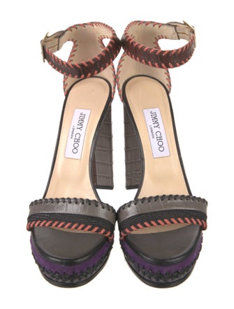 Jimmy Choo Embossed Leather Whipstitch Trim Pumps