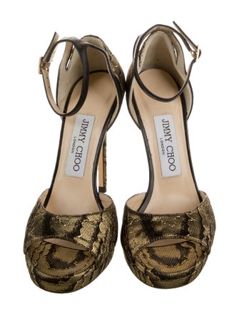 Jimmy Choo Floral Print Leather Trim Embellishment Sandals