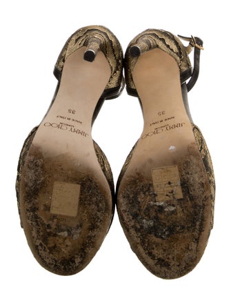 Jimmy Choo Floral Print Leather Trim Embellishment Sandals