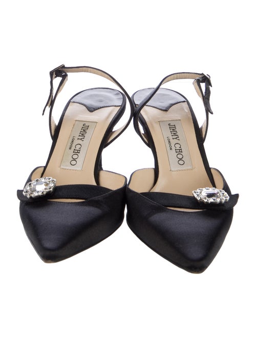 Jimmy Choo Satin Crystal Embellishments Slingback Pumps