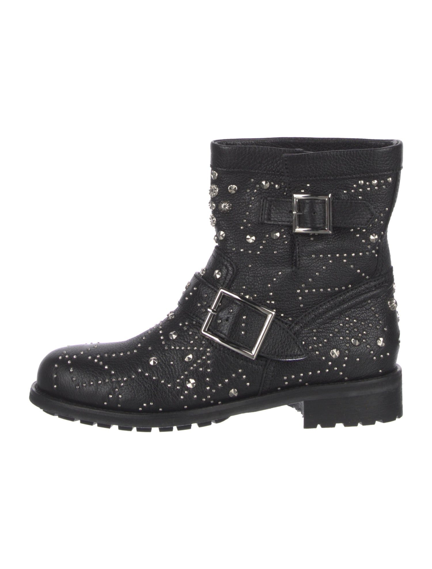 Jimmy Choo Leather Studded Accents Moto Boots