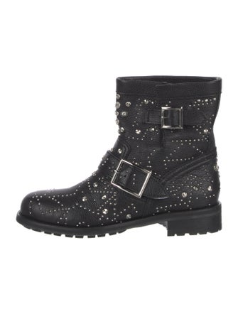 Jimmy Choo Leather Studded Accents Moto Boots