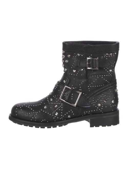 Jimmy Choo Leather Studded Accents Moto Boots