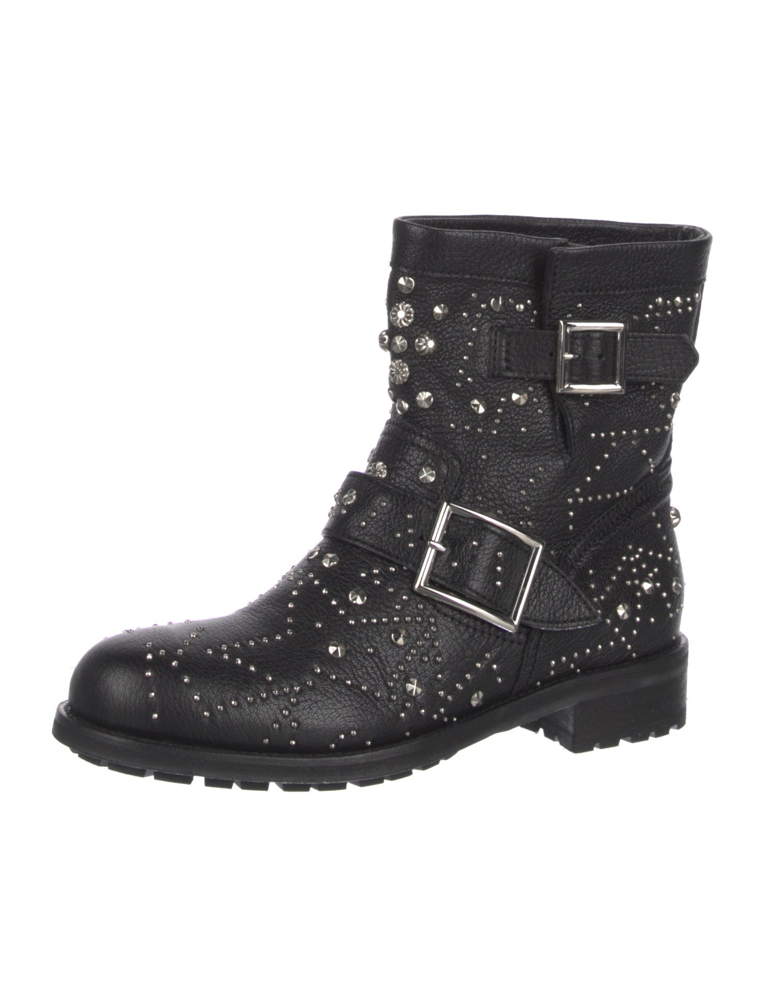 Jimmy Choo Leather Studded Accents Moto Boots