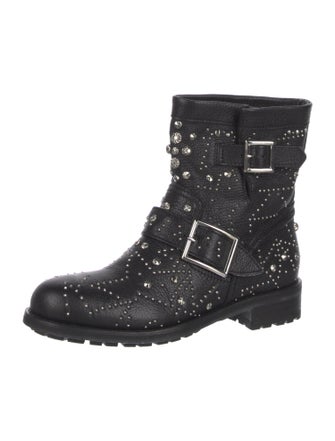 Jimmy Choo Leather Studded Accents Moto Boots