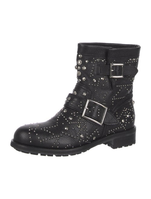 Jimmy Choo Leather Studded Accents Moto Boots